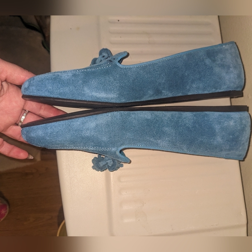 Charles Philip Milan Turquoise Blue Suede Tassel Loafers size 8.5​​ - Picture 9 of 15